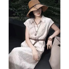 批发法式条纹设计感亚麻气质<b class='q'>连衣裙</b>2026年夏季轻奢高端轻熟风减龄长<b class='q'>裙</b>