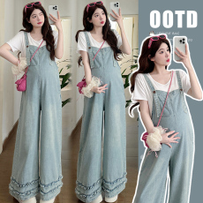 批发实拍新款 夏季2025孕妇休闲牛仔背带裤+<b class='q'>莫代尔</b>T打底两件套装