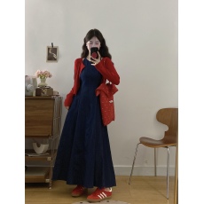 批发实拍2025水洗吊带牛仔连衣裙女新款法式修身大摆吊带裙套装