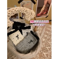 批发实拍实价 春夏蝴蝶结波点泡泡口袜子花边堆堆袜甜美风中筒袜4双装