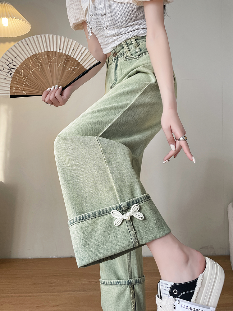 FA14533# 卷边直筒牛仔裤女春夏季爆款高腰显瘦宽松设计感小个子阔腿裤 服装批发女装服饰货源