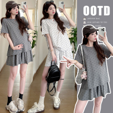 现实拍 新款韩版宽松休闲波点孕妇套装两件套