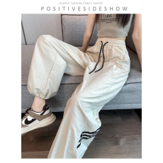 批发<b class='q'>韩国</b>外贸工装裤白色休闲运动裤女春夏薄款束脚阔腿高腰小个子长裤