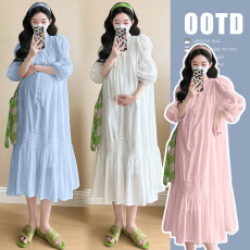 批发实拍   2025<b class='q'>夏</b>季新款<b class='q'>夏</b>季温柔风桔梗v领系带显瘦孕妇连衣裙