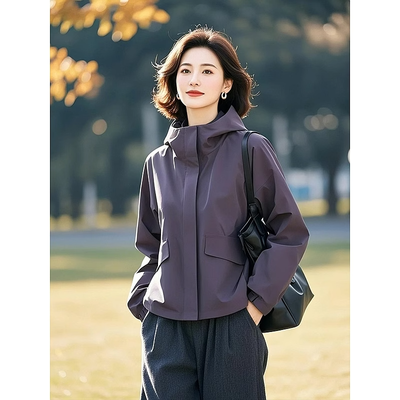 2026 가을 다시 차가운 다시 바람의 소리 ~ 중 고유 한 아름다운 디자인 센스 다용도 보라색 요금 외투 고급 센스 작은 키