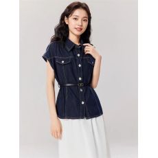 批发2026年夏季新款女装气质复古港风中<b class='q'>长款</b>无袖牛仔衬衫<b class='q'>马甲</b>送腰带潮