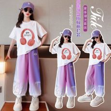 批发现货【纯棉宽松落肩T恤冰丝<b class='q'>运动</b>长裤】夏<b class='q'>运动</b>套装短袖长裤中大童