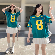 批发新款学生舞蹈服青春活力运动休闲宽松上衣T恤+西装裤裙两件套