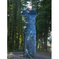 批发蓝色老<b class='q'>上海</b>全包边<b class='q'>旗袍</b>女2025夏季新款改良民国风气质修身连衣裙