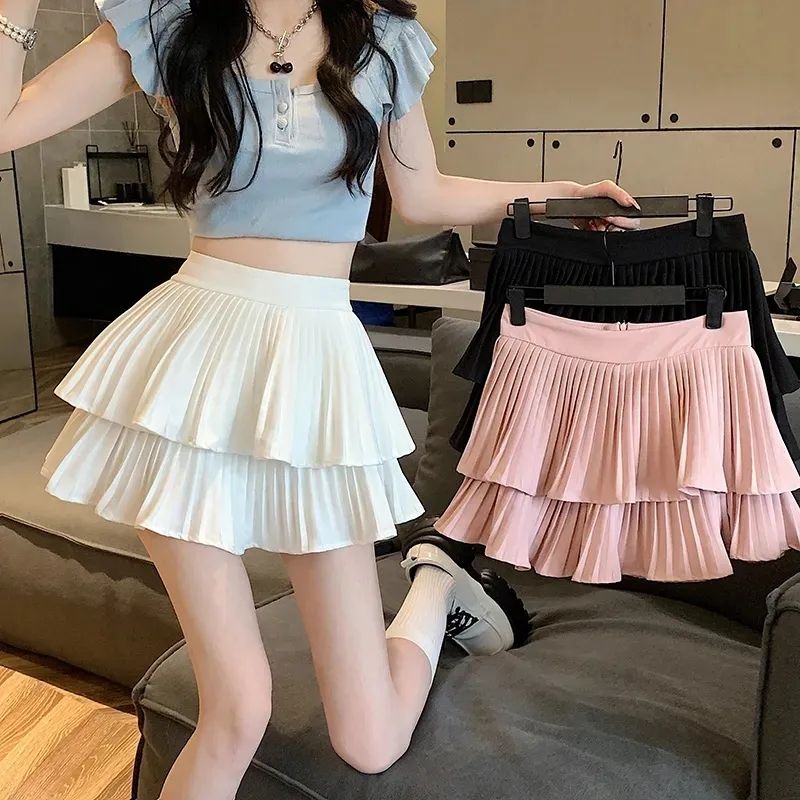원본 것 외부 싱글 이중층 케이크 플리츠 스커트 허리밴드 노출 방지 안전 바지