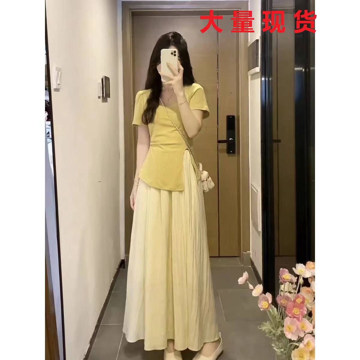 an.xin 남양 여름 꿈 순수한 욕망 여고생 세트 착용 가져 가라. 불규칙 트임 티셔츠 다용도 반신 스커트