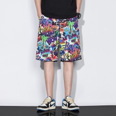 批发涂鸦短裤男夏季薄款冰丝沙滩裤大码花裤子潮牌运动<b class='q'>嘻哈</b>篮球五分裤