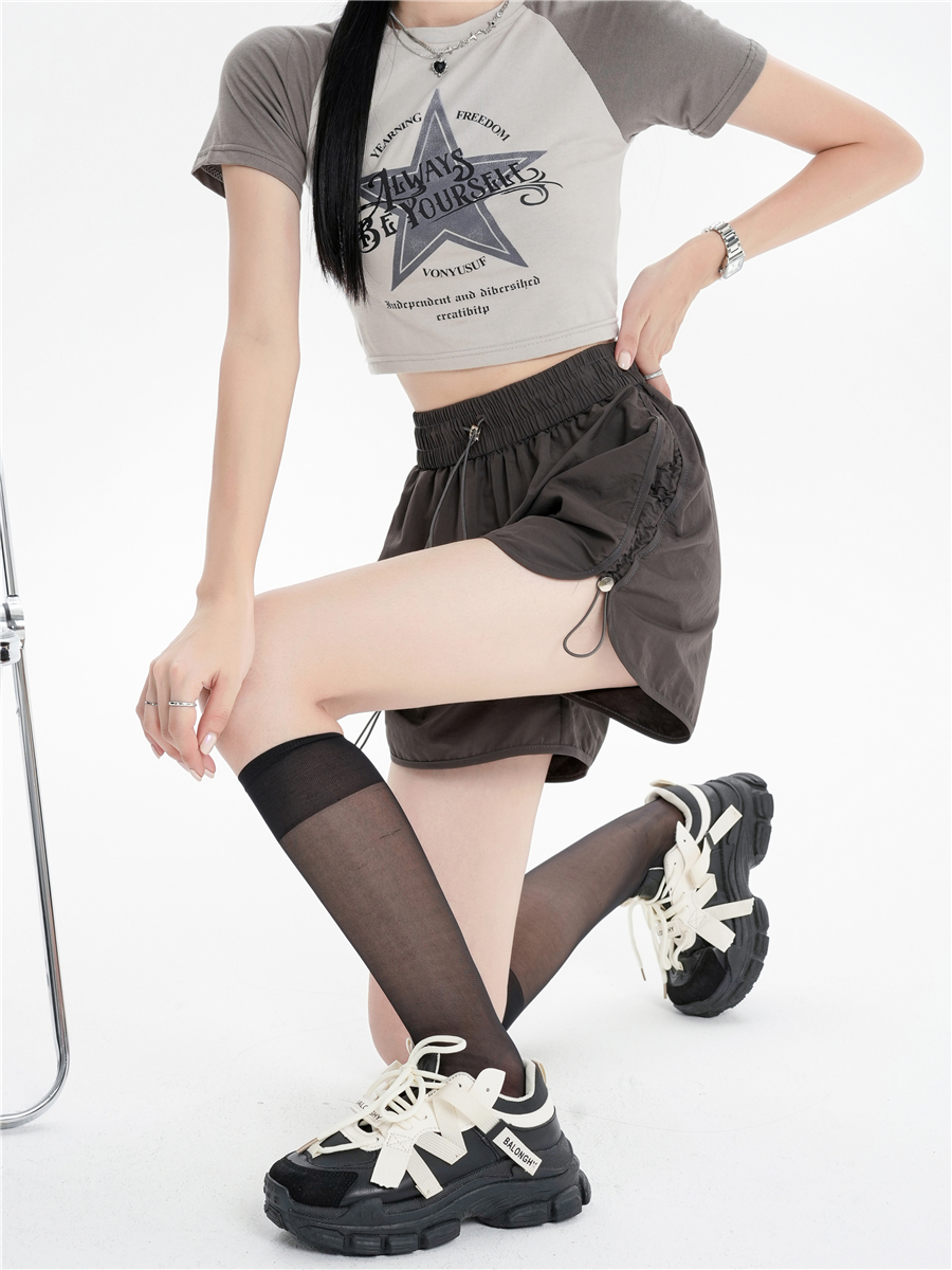 MY6989# 美式工装短裤女夏季新款抽绳小个子冰丝速干阔腿辣妹热裤女裝貨...