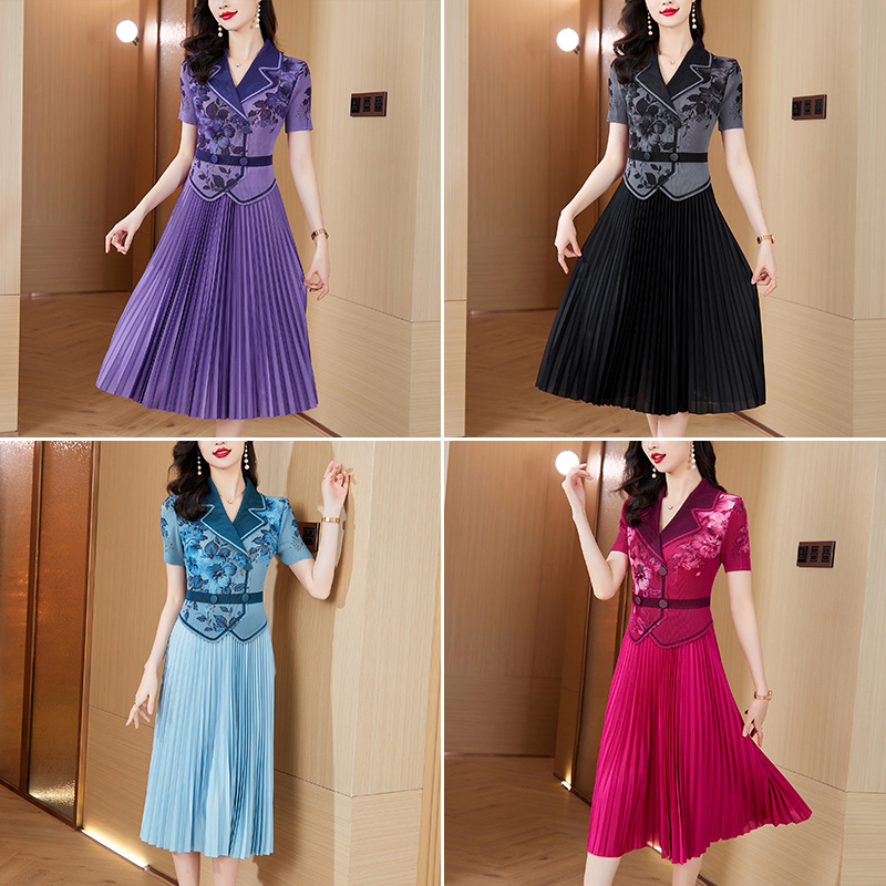 MY3373# 三宅褶皱连衣裙新款高级感修身气质名媛女神范百褶印花裙女裝貨源服裝批發