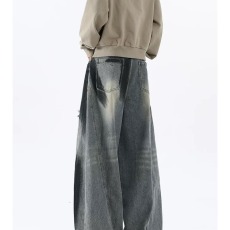 批发牛仔裤男秋冬宽松直筒休闲长裤<b class='q'>日系</b><b class='q'>复古</b>水洗做旧阔腿裤子