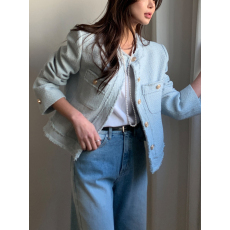 批发26春 韩国代购 粗花呢小香风圆领外套 <b class='q'>韩版</b>chic 轻熟时尚名媛淑女