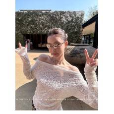 批发13C<b class='q'>自由</b><b class='q'>呼吸</b>感 少女蕾丝打底衫一字肩百搭显瘦两穿镂空白上衣