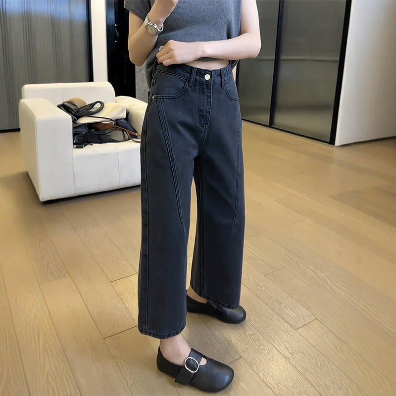 大码直筒牛仔裤女显瘦2025年夏季新款小个子胖mm九分窄版阔腿裤子