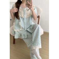 批发实拍实价韩版甜美小清新宽松重工刺绣蕾丝夏季公主风短袖家居服套