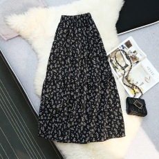 批发法式黑色碎花半身裙女春夏新款高腰显瘦遮胯高腰a字中长裙