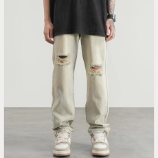 批发牛仔裤男夏季<b class='q'>日系</b><b class='q'>复古</b>水洗破洞直筒裤子高街潮牌宽松休闲长裤