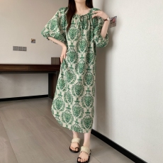 批发实拍夏装新款大码女装优雅满屏碎花系带灯笼袖连衣<b class='q'>裙</b>M 4XL200斤