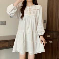 批发实拍夏装大码女装白色镂空<b class='q'>连衣裙</b>民族风新中式显瘦短裙M-4XL200斤