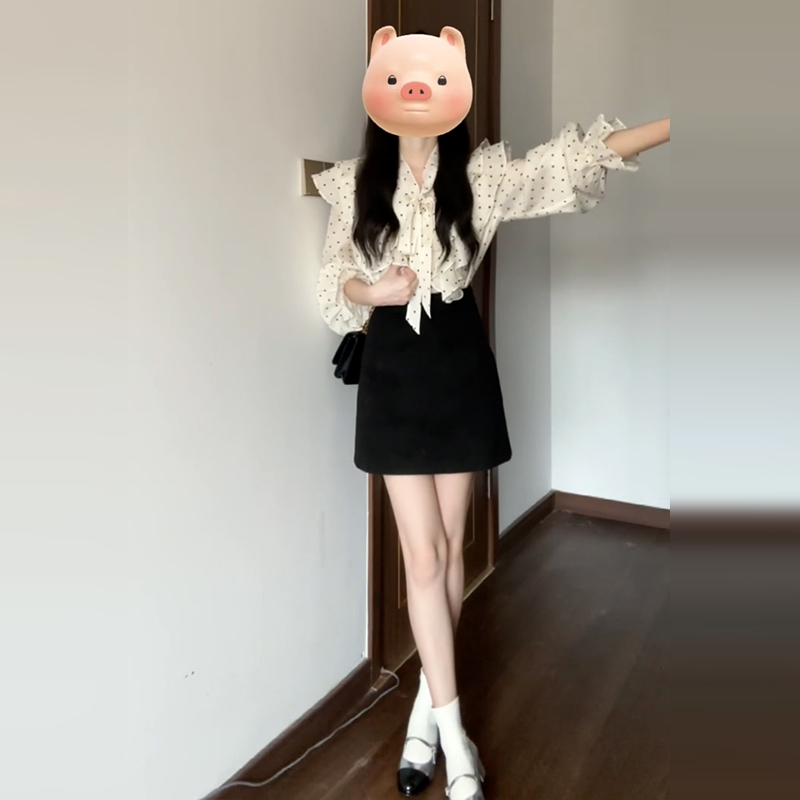 프랑스식 프릴 도트 무늬 여성 셔츠 봄 가을 2026 새로운 고급 센스 고유 한 Chic 긴팔 맨위
