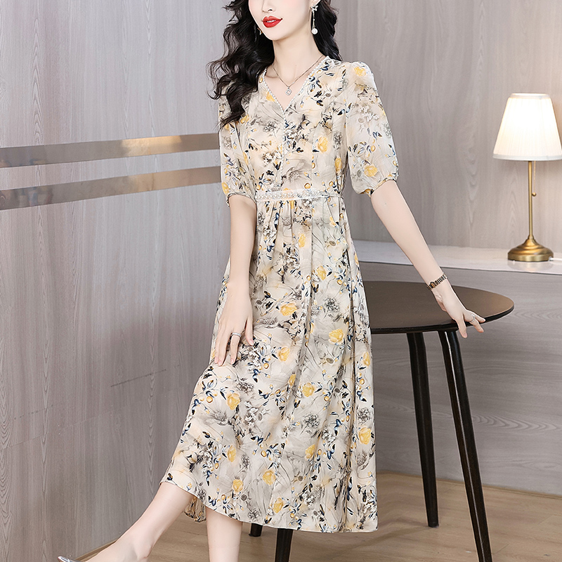 MY8050# 真丝碎花连衣裙新款女春夏上流社会气质名媛轻奢高级感裙子女裝貨源服裝批發