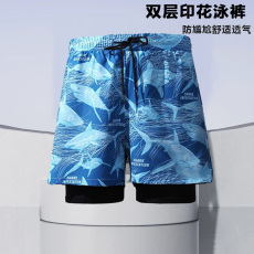 批发泳裤男士双层防尴尬速干大码游泳装备专业海边度假泡温泉沙滩泳裤