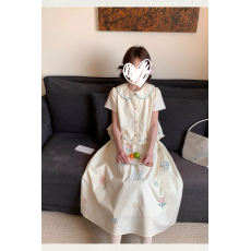 批发童趣手绘绣花半身裙两件套女夏季娃娃领短袖衬衫A字裙