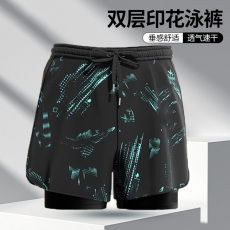 批发泳裤男士双层防尴尬速干大码游泳装备专业海边度假泡温泉沙滩泳裤
