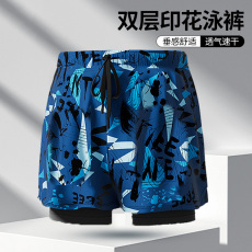 批发游泳裤男士双层防尴尬速干大码游泳装备专业沙滩裤海边度假泡温泉