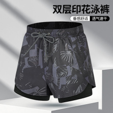 批发游泳裤男士双层防尴尬速干大码游泳装备专业海边度假泡温泉沙滩裤