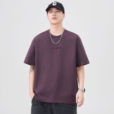 批发实拍2025夏季新款短袖T恤男刺绣宽松五分袖体恤衫日系简约t恤上衣