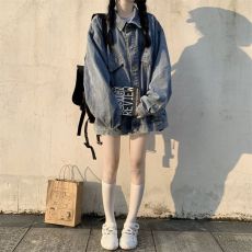 批发褂子女韩版大码胖mm宽松春秋款小个子复古休闲百搭牛仔外套潮ins