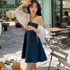 批发现 显瘦休闲大裙摆吊带牛仔<b class='q'>连衣裙</b>女裙迷你裙