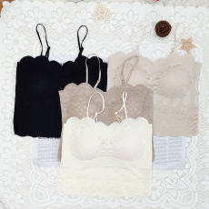 批发<b class='q'>夏</b>季新款女细肩带一体杯磨毛螺纹吊带显瘦百搭背心打底衫蕾丝抹胸