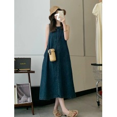 批发新款韩版气质简约无袖连衣裙女复古宽松长裙<b class='q'>牛仔</b><b class='q'>背心</b>裙潮