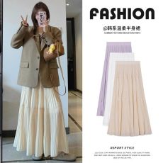 批发杏色半身裙女2025年春夏季高腰显瘦a字伞裙<b class='q'>雪纺</b>百褶蛋糕中长裙子