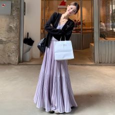 批发紫色<b class='q'>雪纺</b>半身裙女2025年春夏季高腰显瘦伞裙中长款百搭压褶a字裙