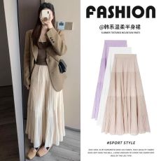 批发杏色半身裙女春夏季2025新款高腰显瘦a字裙小个子<b class='q'>雪纺</b>百褶裙伞裙