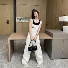 批发2025白色<b class='q'>背带裤</b>夏季女减龄盐系宽松休闲裤复古阔腿直筒裤子