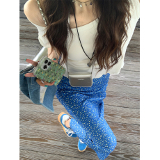 批发实拍实价#夏季气质蓝色<b class='q'>碎花</b>半身裙2026韩版显瘦蕾丝边中长裙女