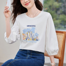 批发<b class='q'>七分袖</b>印花<b class='q'>T</b><b class='q'>恤</b>女春夏2026年新款时尚减龄中袖天丝体恤上衣