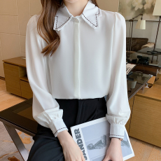 齐码特价2026春季新款蓝色设计感小众高级感长袖绸缎面垂感衬衫女