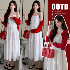 批发实拍2026夏季新品温柔风吊带连衣裙+外套 孕妇套装