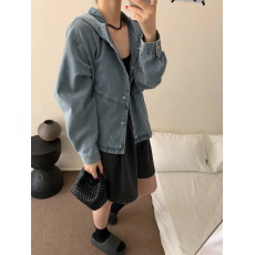 批发2026新款<b class='q'>韩国</b>ins风洗水<b class='q'>牛仔</b>短<b class='q'>外套</b>连帽<b class='q'>牛仔</b>开衫上衣