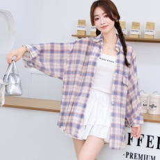 批发实拍韩版夏季格子衬衫薄款设计感时尚宽松防晒衣女长袖外套衬衣潮