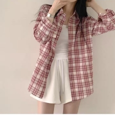 批发韩版夏季薄款格子衬衫原宿风休闲<b class='q'>防晒</b>衣小众长袖上衣百搭衬衣女